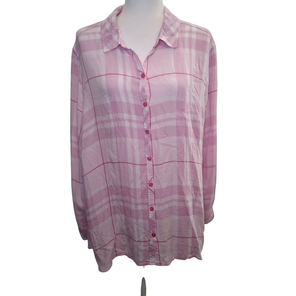 Denim 24/7 Pink Plaid Button Up Blouse Women's Size 22W